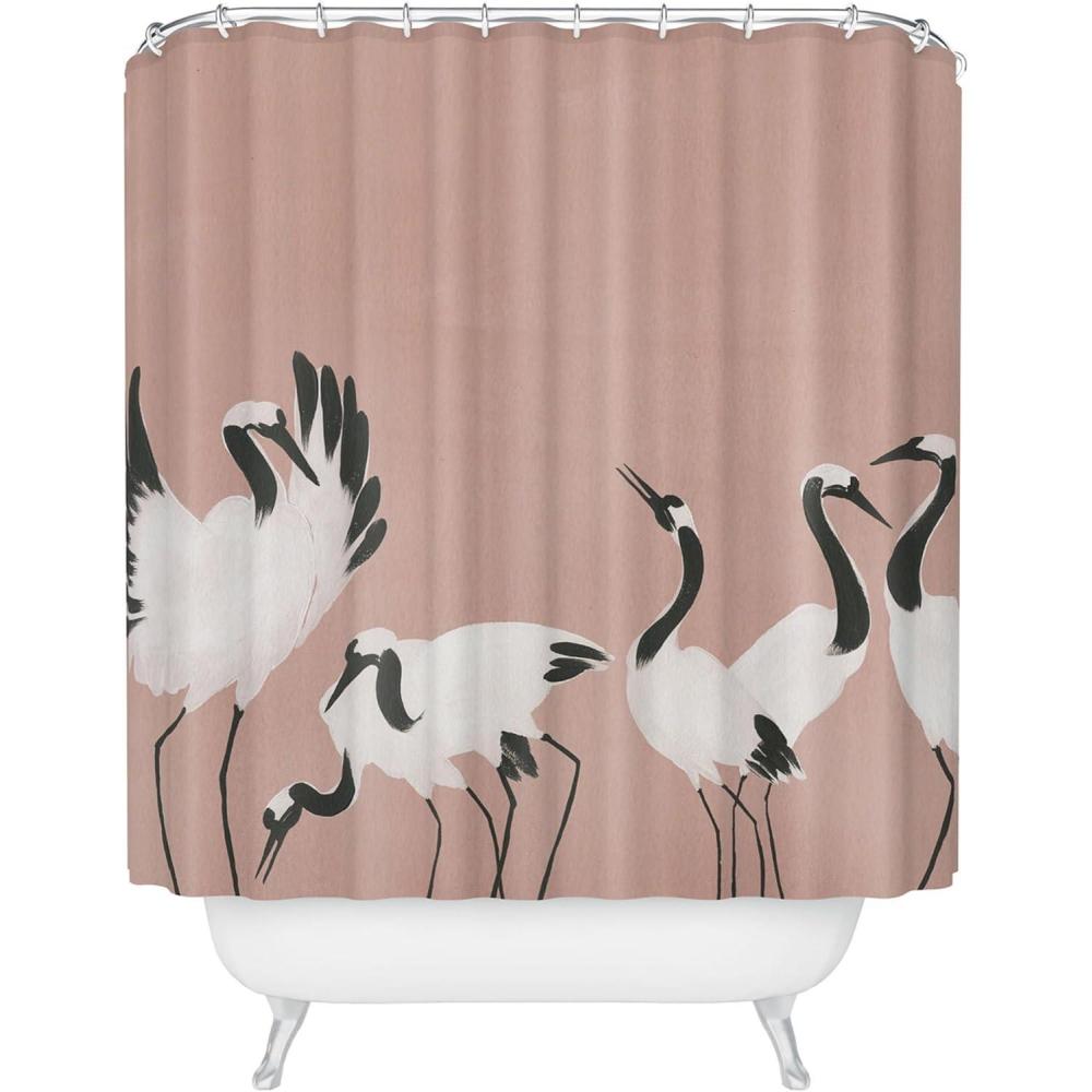 imageSociety6 Shower Curtain  Bathroom Decor by Megan Galante  Extra Long Fabric Shower Curtains for Bathroom 71 x 74 Boho Botanica BlackCrane Dance Mauve Pink