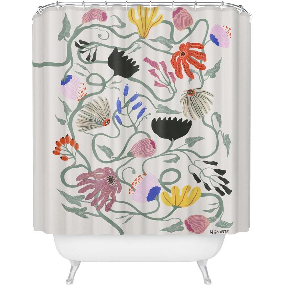 imageSociety6 Shower Curtain Bathroom Decor by Megan Galante Extra Long Fabric Shower Curtains for Bathroom 71 x 74 Boho Botanica BlackFrances Floral