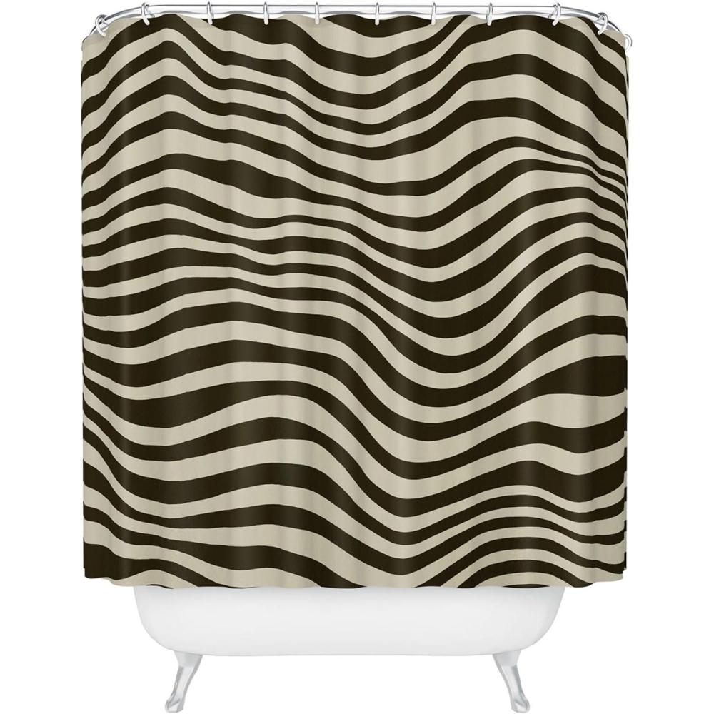 imageSociety6 Shower Curtain Bathroom Decor by Megan Galante Extra Long Fabric Shower Curtains for Bathroom 71 x 74 Boho Botanica BlackGalante Wavey I