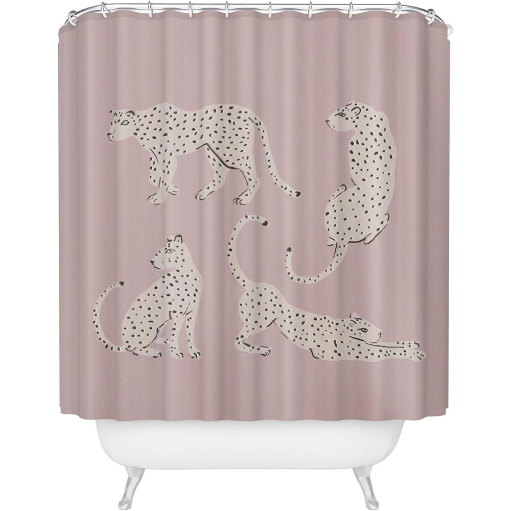 imageSociety6 Shower Curtain  Bathroom Decor by Megan Galante  Extra Long Fabric Shower Curtains for Bathroom 71 x 74 Boho Botanica BlackLeopard Block Party Pink