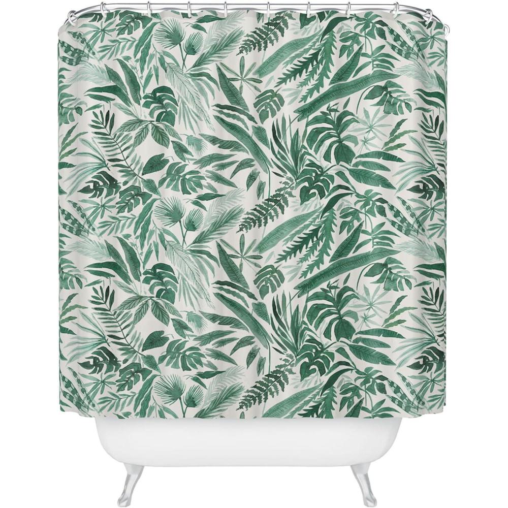 imageSociety6 Shower Curtain  Bathroom Decor by Megan Galante  Extra Long Fabric Shower Curtains for Bathroom 71 x 74 Boho Botanica BlackTropical Palm