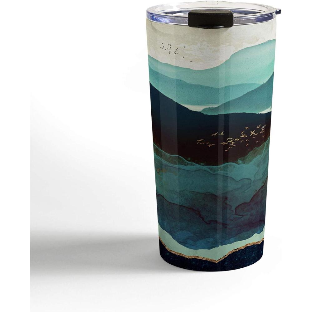 imageSociety6 SpaceFrogDesigns Moonlit Ocean Travel Mug 20oz Moonlit OceanIndigo Mountains