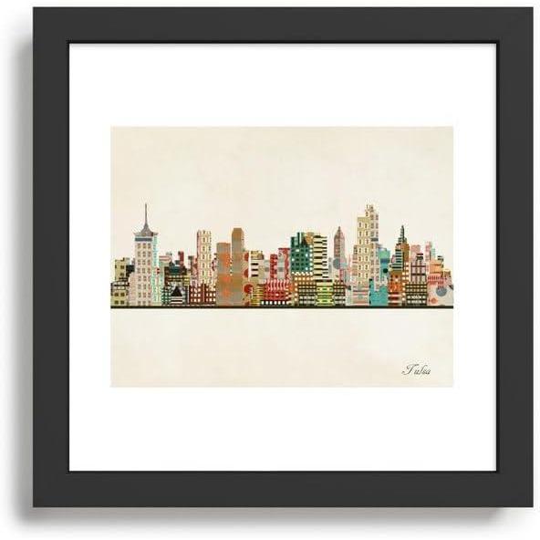 imageSociety6 Tulsa Skyline Framed Art Print  Modern Wall Decor by Bribuckley  Framed Canvas Work of Art with GalleryQualtity Ink 10 X 10 Modern Black