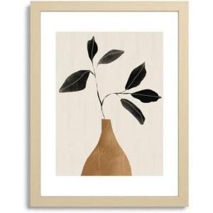Society6 Minimal Plant 6 Framed Art Print – Modern Wall Decor by Thingdesign – Framed Canvas, Work of Art with Gallery-Qualtity Ink, 18 X 24, Classic Maple