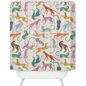 Society6 Shower Curtain – Bathroom Decor by Megan Galante – Extra Long Fabric Shower Curtains for Bathroom, 71″ x 74″, Boho Botanica Black(Cheetah Poster)