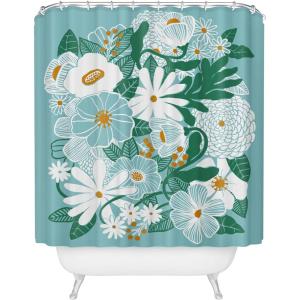 Society6 Shower Curtain – Bathroom Decor by Megan Galante – Extra Long Fabric Shower Curtains for Bathroom, 71″ x 74″, Boho Botanica Black(Groovy Floral Blue)