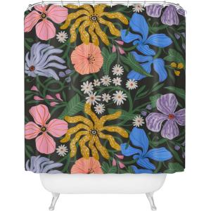 Society6 Shower Curtain – Bathroom Decor by Megan Galante – Extra Long Fabric Shower Curtains for Bathroom, 71″ x 74″, Boho Botanica Black(Merrick Floral)