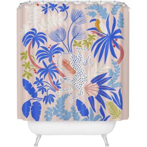 Society6 Shower Curtain – Bathroom Decor by Megan Galante – Extra Long Fabric Shower Curtains for Bathroom, 71″ x 74″, Boho Botanica Black(Rainforest Leopard)