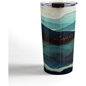 Society6 SpaceFrogDesigns Moonlit Ocean Travel Mug, 20oz, Moonlit Ocean(Indigo Mountains)