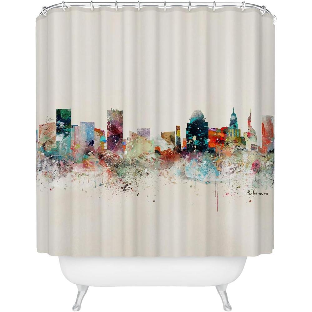 imageSociety6 Shower Curtain Bathroom Decor by Bri Buckley Extra Long Fabric Shower Curtains for Bathroom 72 x 69 Richmond Virginia SkylineBaltimore Maryland Skyline
