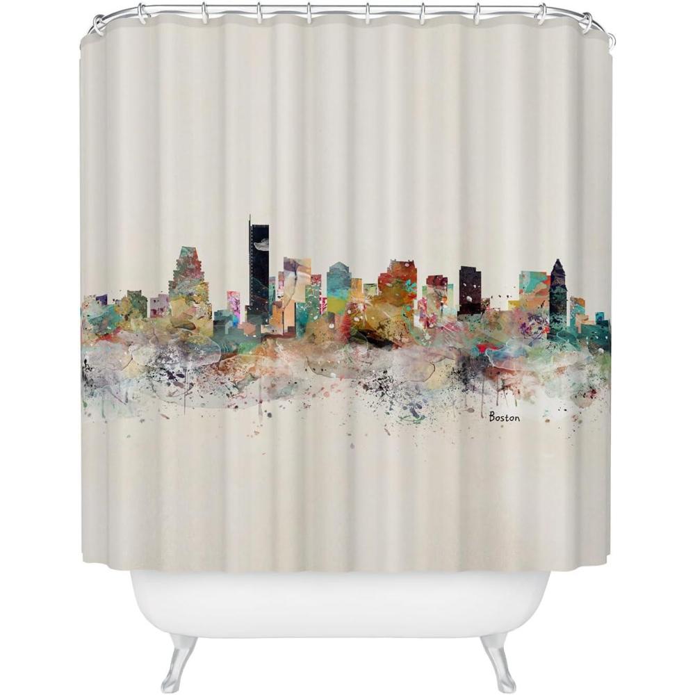 imageSociety6 Shower Curtain Bathroom Decor by Bri Buckley Extra Long Fabric Shower Curtains for Bathroom 72 x 69 Richmond Virginia SkylineBoston City Skyline