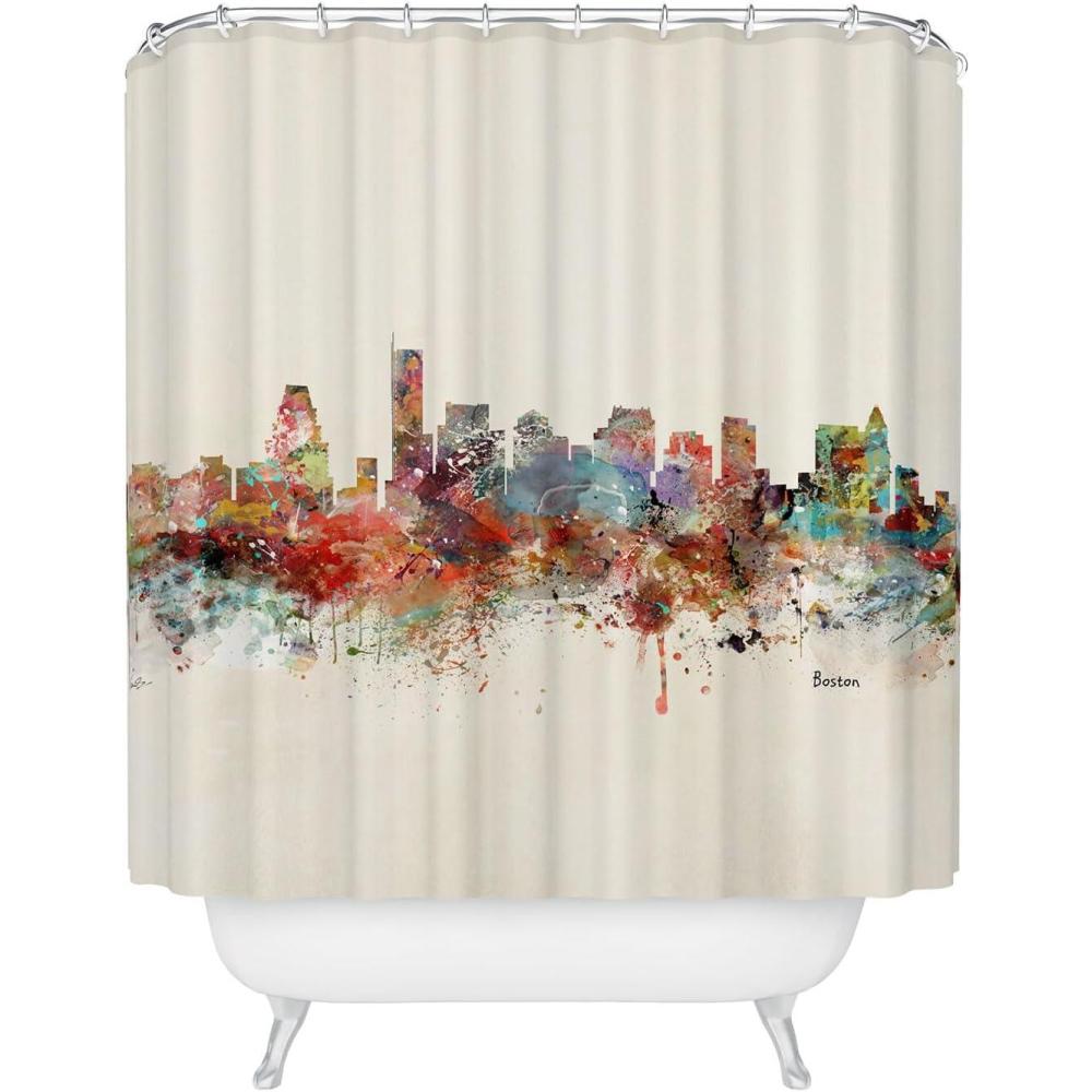 imageSociety6 Shower Curtain Bathroom Decor by Bri Buckley Extra Long Fabric Shower Curtains for Bathroom 72 x 69 Richmond Virginia SkylineBoston City Watercolor