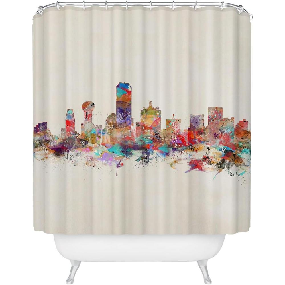 imageSociety6 Shower Curtain Bathroom Decor by Bri Buckley Extra Long Fabric Shower Curtains for Bathroom 72 x 69 Richmond Virginia SkylineDallas Texas Skyline