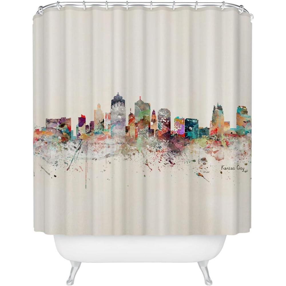 imageSociety6 Shower Curtain Bathroom Decor by Bri Buckley Extra Long Fabric Shower Curtains for Bathroom 72 x 69 Richmond Virginia SkylineKansas City Missouri