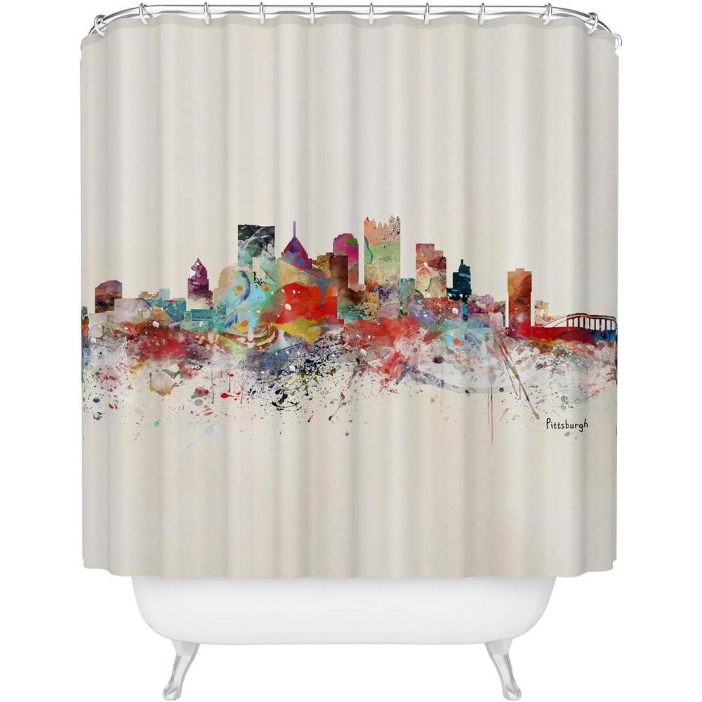 imageSociety6 Shower Curtain Bathroom Decor by Bri Buckley Extra Long Fabric Shower Curtains for Bathroom 72 x 69 Richmond Virginia SkylinePittsburgh City Skyline