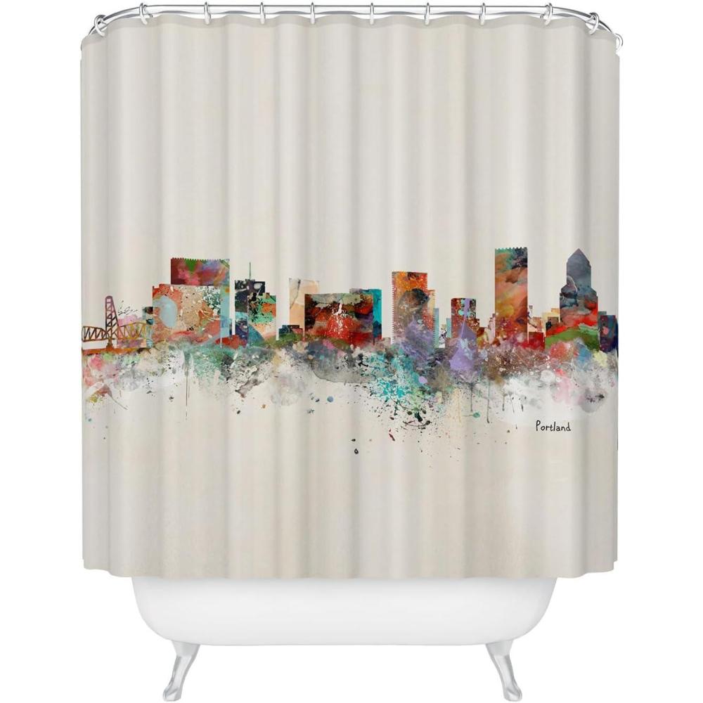 imageSociety6 Shower Curtain Bathroom Decor by Bri Buckley Extra Long Fabric Shower Curtains for Bathroom 72 x 69 Richmond Virginia SkylinePortland Oregon Skyline