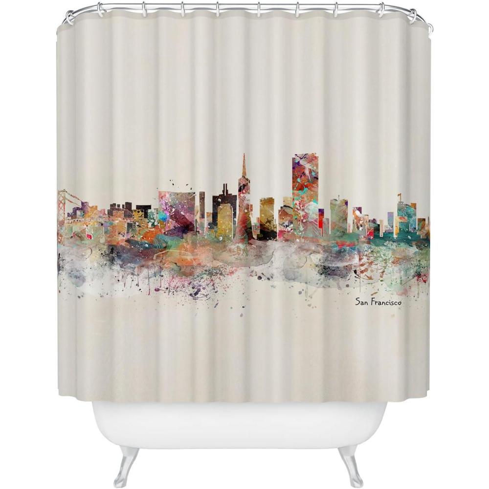 imageSociety6 Shower Curtain Bathroom Decor by Bri Buckley Extra Long Fabric Shower Curtains for Bathroom 72 x 69 Richmond Virginia SkylineSan Francisco Skyline