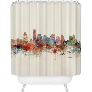 Society6 Shower Curtain – Bathroom Decor by Bri Buckley – Extra Long Fabric Shower Curtains for Bathroom, 72″ x 69″, Richmond Virginia Skyline(Boston City Watercolor)
