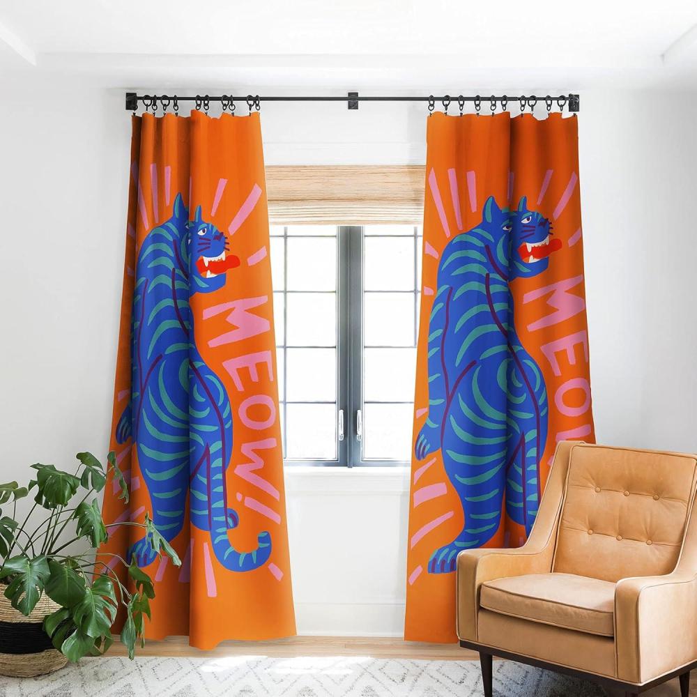 imageSociety6 2021 Blackout Window Curtain 50 x 120 Doodle by Meg Groovy Flowers in OrangeTasiania Meow