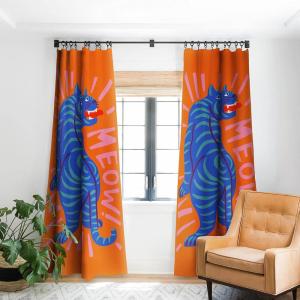 Society6 2021 Blackout Window Curtain, 50″ x 120″, Doodle by Meg Groovy Flowers in Orange(Tasiania Meow)