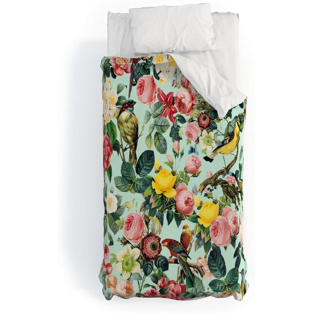 imageSociety6 Burcu Korkmazyurek Floral and Birds III Twin Duvet Cover and Pillow Sham Set Multi