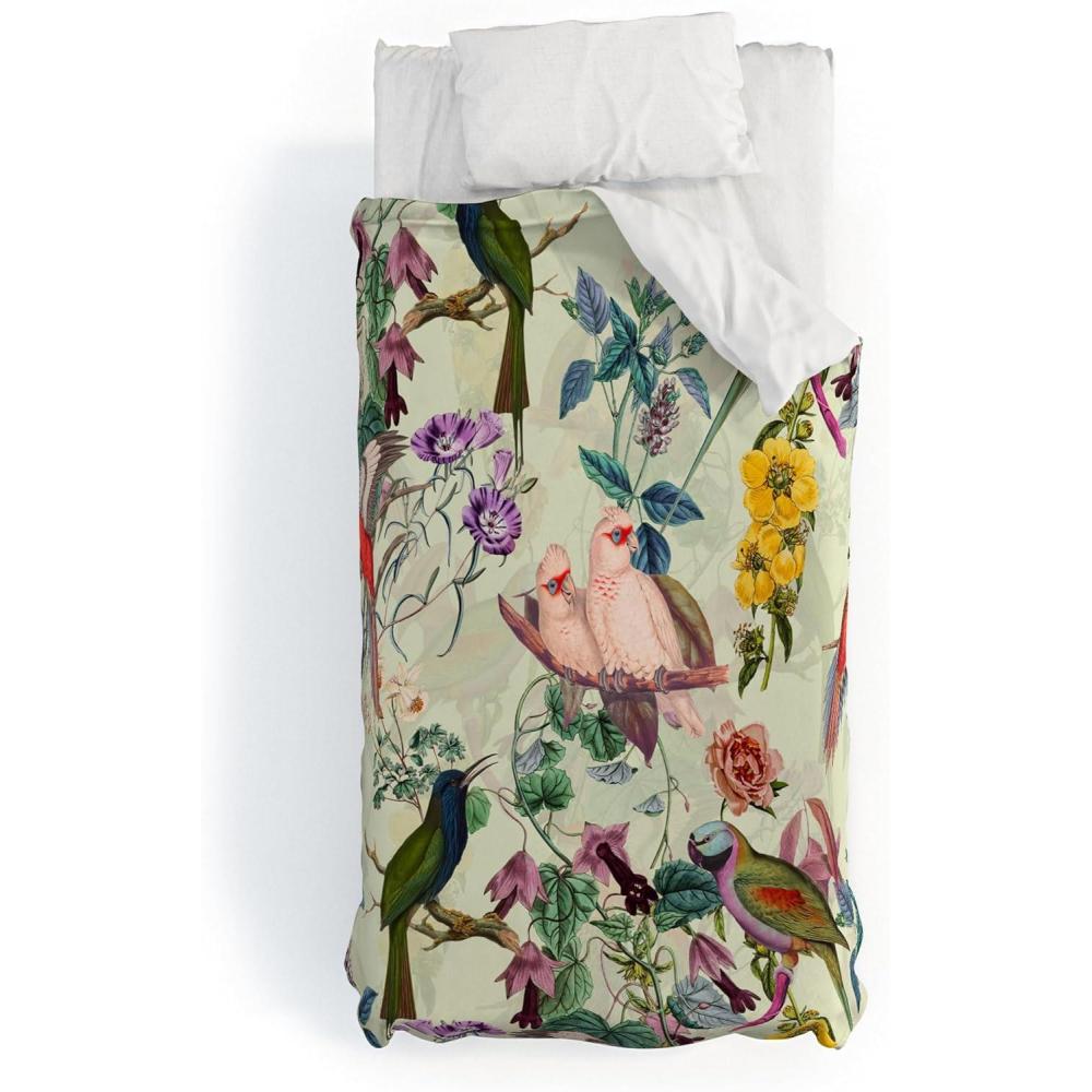 imageSociety6 Burcu Korkmazyurek Floral and Birds VIII Twin Duvet Cover and Pillow Sham Set Multi
