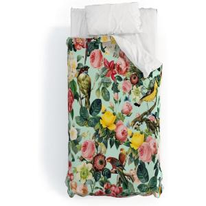 Society6 Burcu Korkmazyurek Floral and Birds III Twin Duvet Cover and Pillow Sham Set, Multi