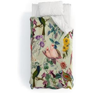 Society6 Burcu Korkmazyurek Floral and Birds VIII Twin Duvet Cover and Pillow Sham Set, Multi