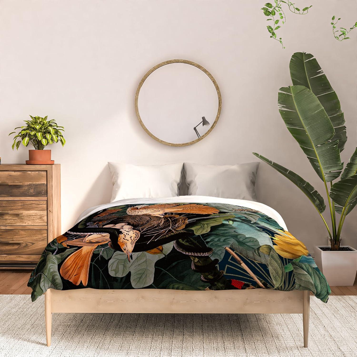 imageSociety6 2021 Cotton Comforter King Anitas amp Bellas Artwork Gold Palm Leaves Dream 1Burcu Korkmazyurek Birds and Snakes