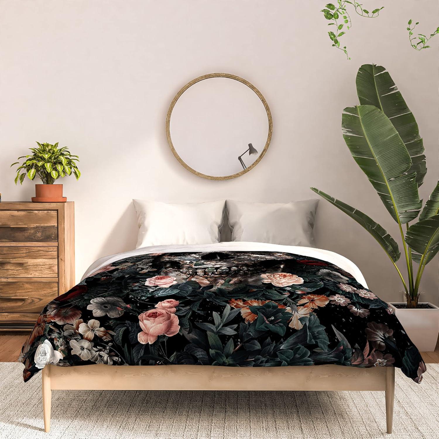 imageSociety6 2021 Cotton Comforter King Anitas amp Bellas Artwork Gold Palm Leaves Dream 1Burcu Korkmazyurek Skull and Floral Pattern