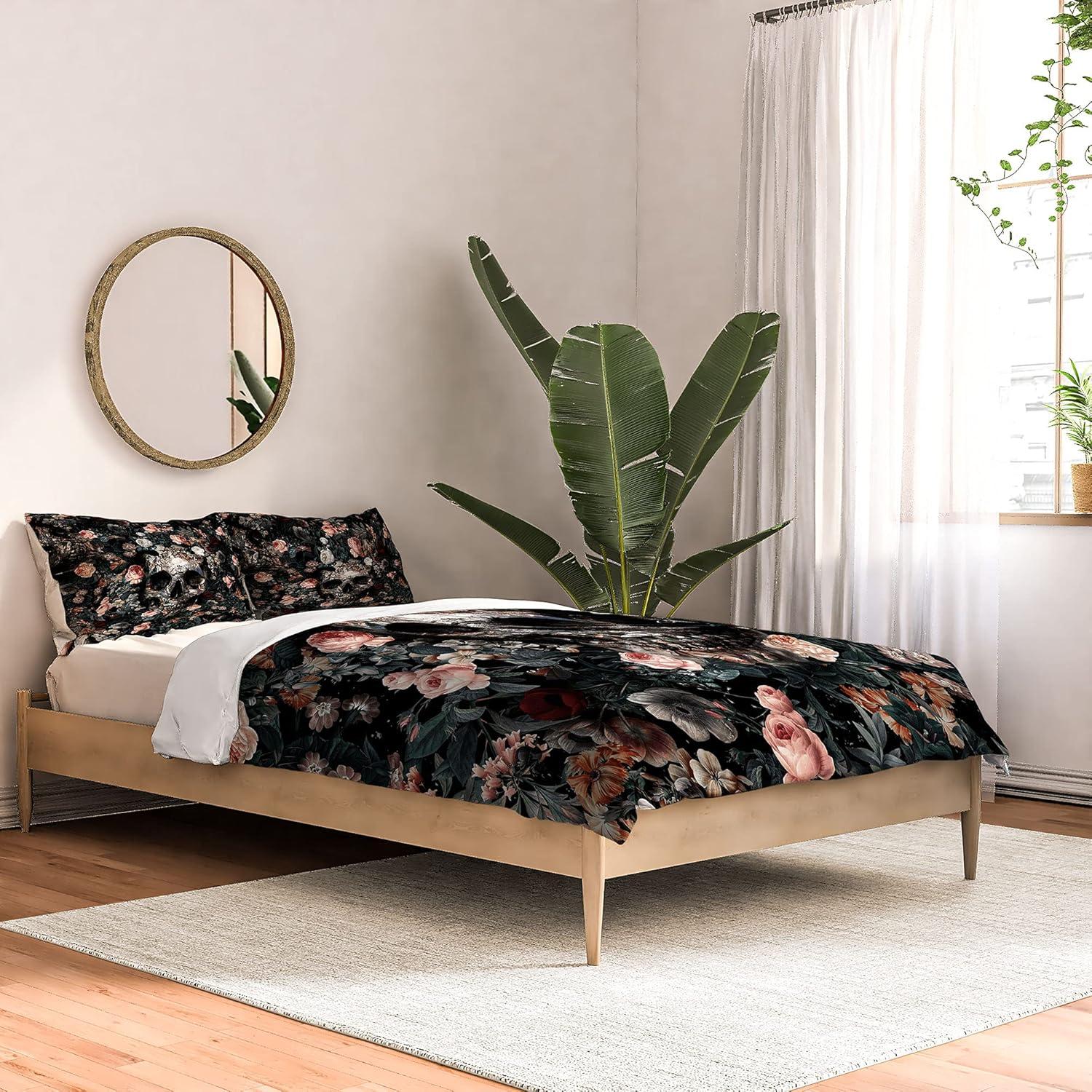 imageSociety6 2021 Cotton Comforter King Anitas amp Bellas Artwork Gold Palm Leaves Dream 1Burcu Korkmazyurek Skull and Floral Pattern