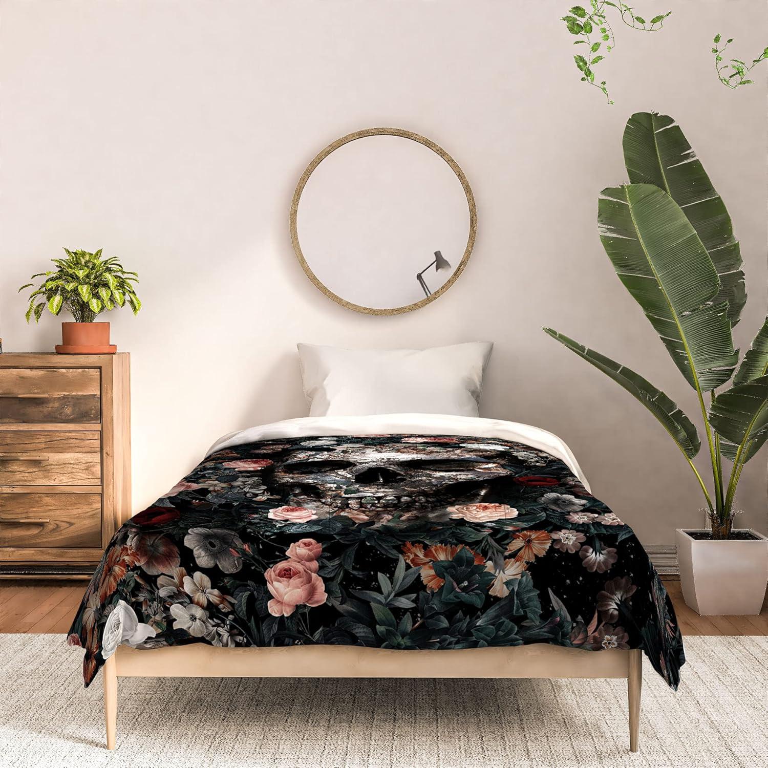 imageSociety6 2021 Cotton Comforter King Anitas amp Bellas Artwork Gold Palm Leaves Dream 1Burcu Korkmazyurek Skull and Floral Pattern