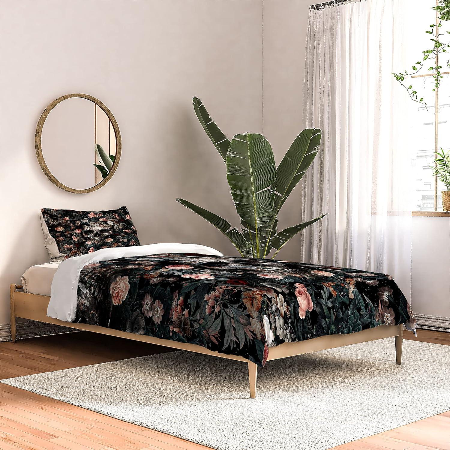 imageSociety6 2021 Cotton Comforter King Anitas amp Bellas Artwork Gold Palm Leaves Dream 1Burcu Korkmazyurek Skull and Floral Pattern