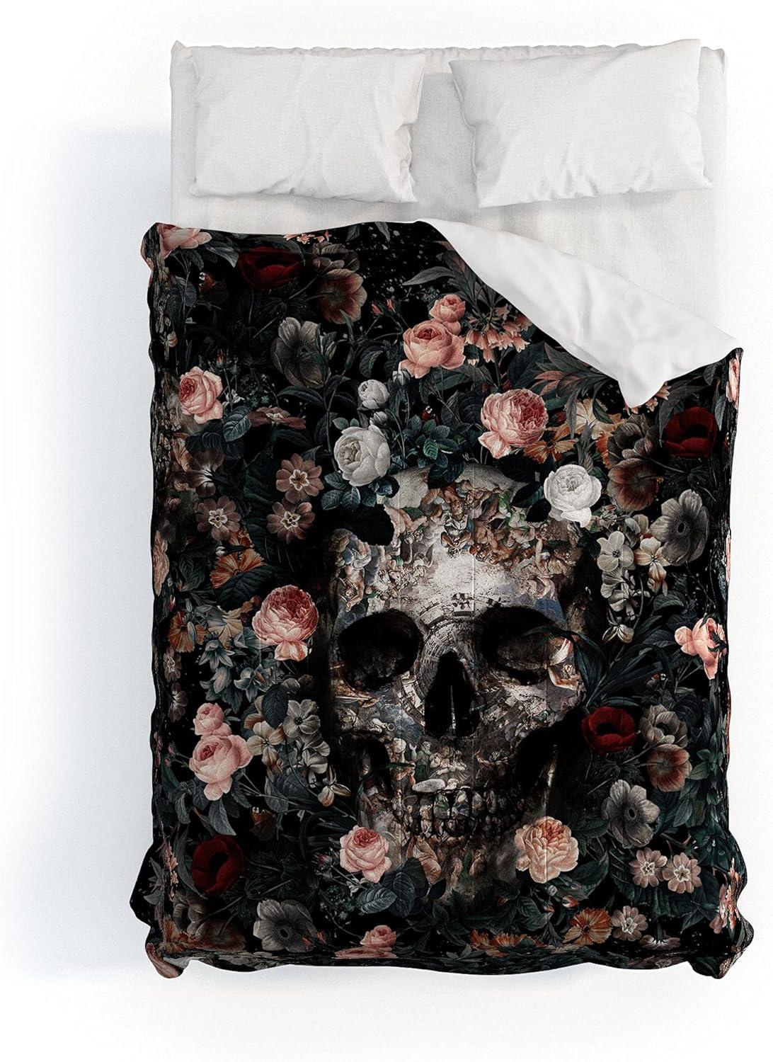 imageSociety6 2021 Cotton Comforter King Anitas amp Bellas Artwork Gold Palm Leaves Dream 1Burcu Korkmazyurek Skull and Floral Pattern