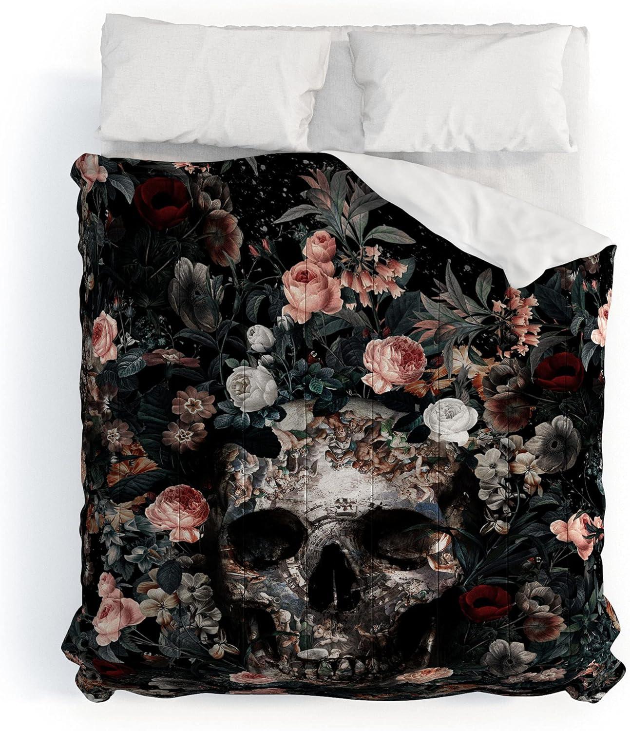 imageSociety6 2021 Cotton Comforter King Anitas amp Bellas Artwork Gold Palm Leaves Dream 1Burcu Korkmazyurek Skull and Floral Pattern