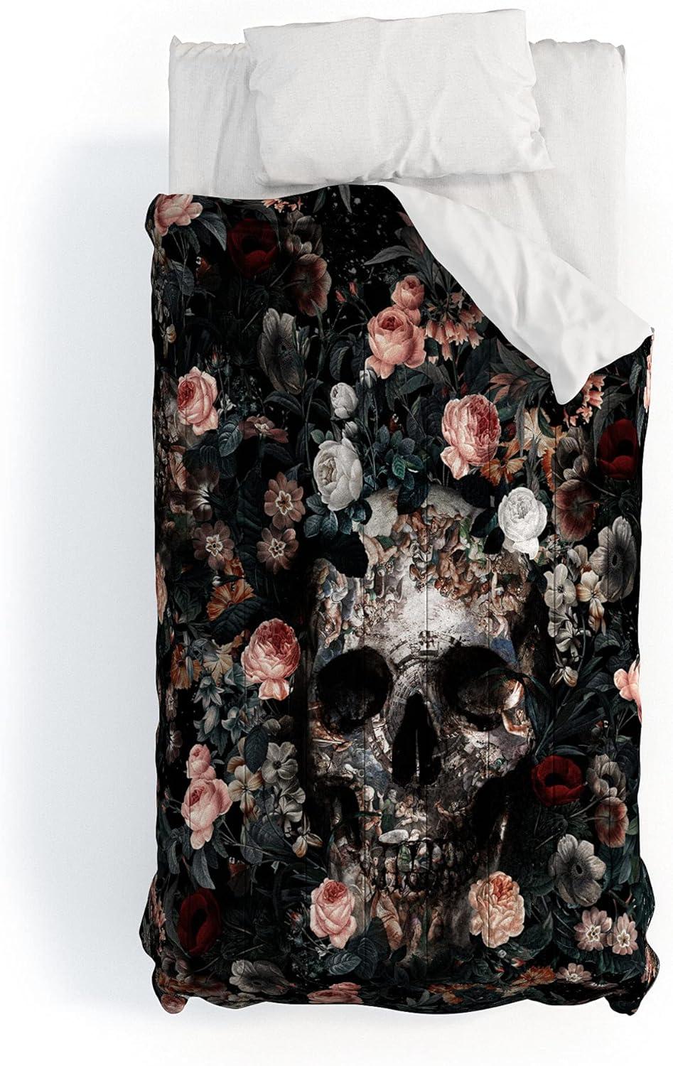 imageSociety6 2021 Cotton Comforter King Anitas amp Bellas Artwork Gold Palm Leaves Dream 1Burcu Korkmazyurek Skull and Floral Pattern