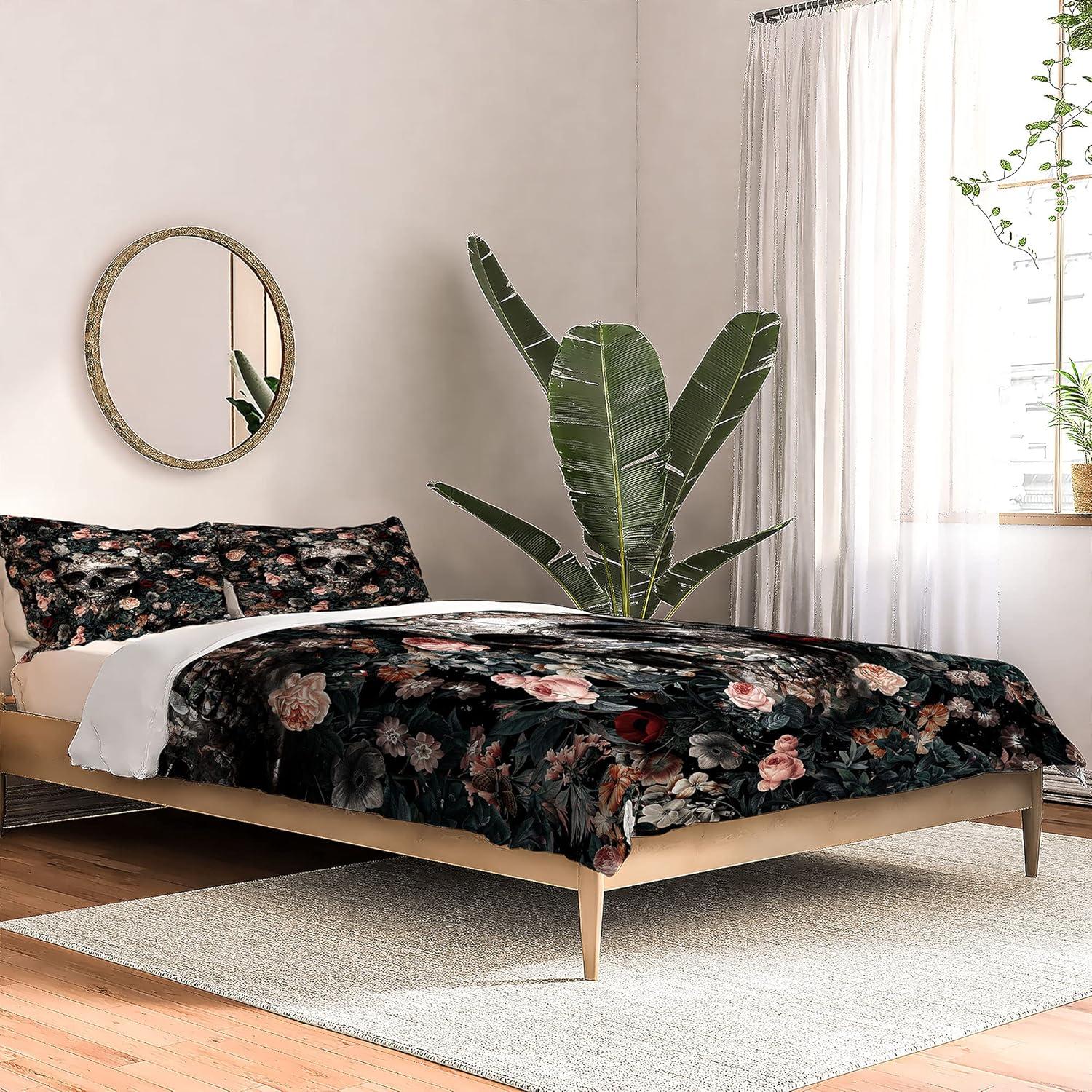 imageSociety6 2021 Cotton Comforter King Anitas amp Bellas Artwork Gold Palm Leaves Dream 1Burcu Korkmazyurek Skull and Floral Pattern