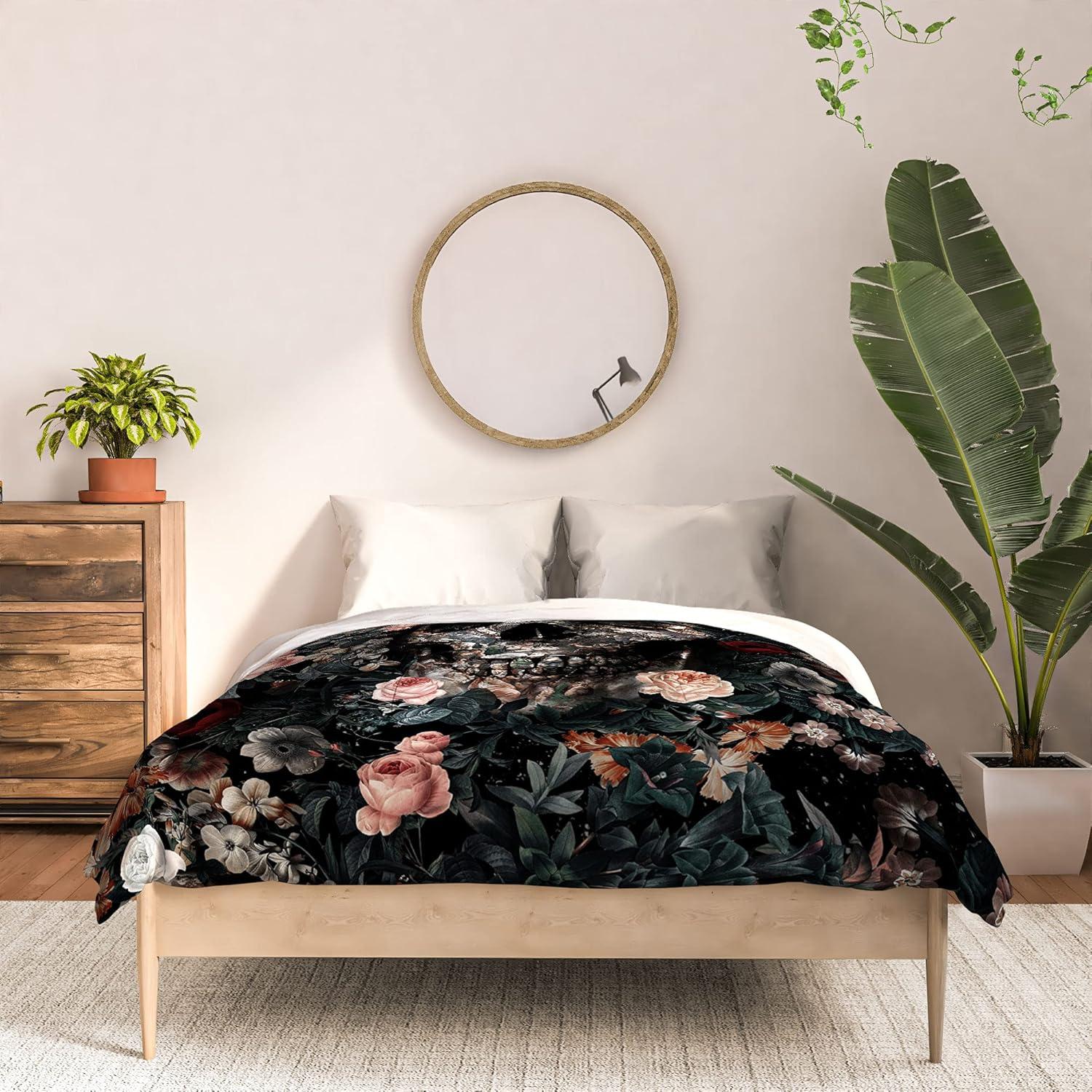 imageSociety6 2021 Cotton Comforter King Anitas amp Bellas Artwork Gold Palm Leaves Dream 1Burcu Korkmazyurek Skull and Floral Pattern