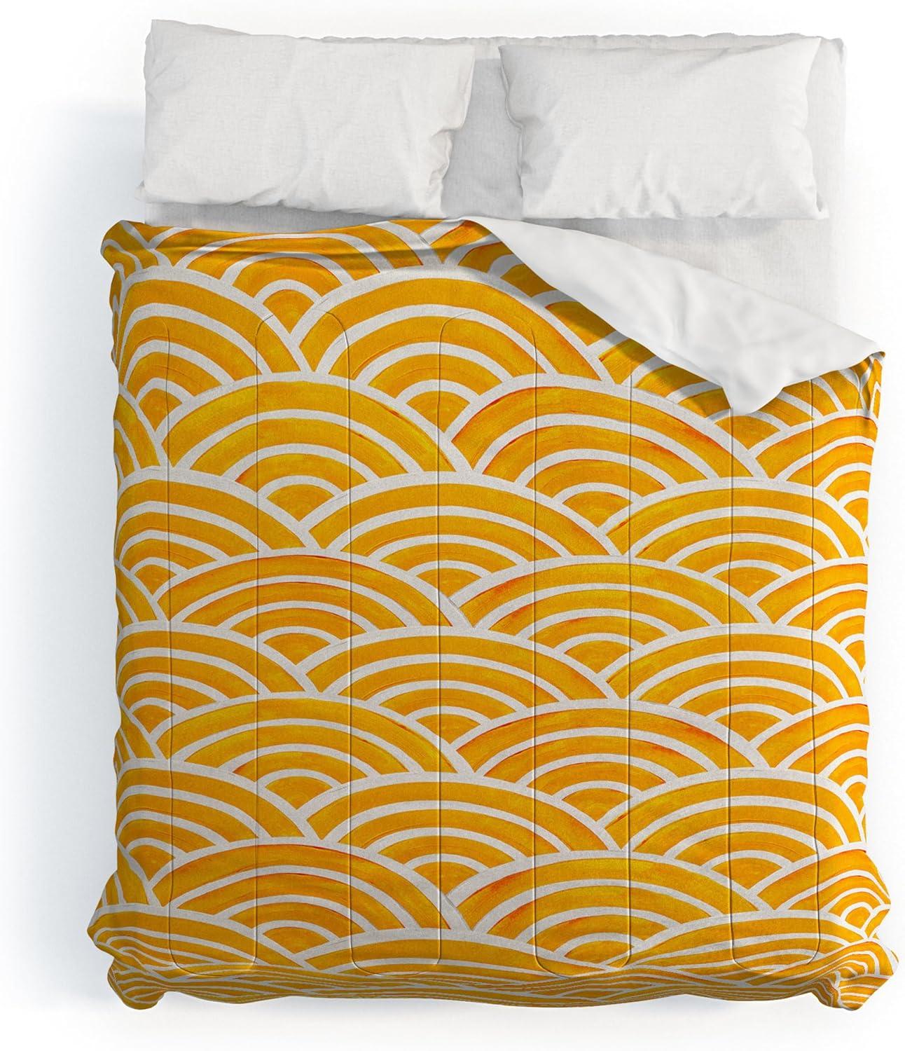 imageSociety6 2021 Cotton Comforter King Anitas amp Bellas Artwork Gold Palm Leaves Dream 1Cat Coquillette Japanese Seigaiha Marigold