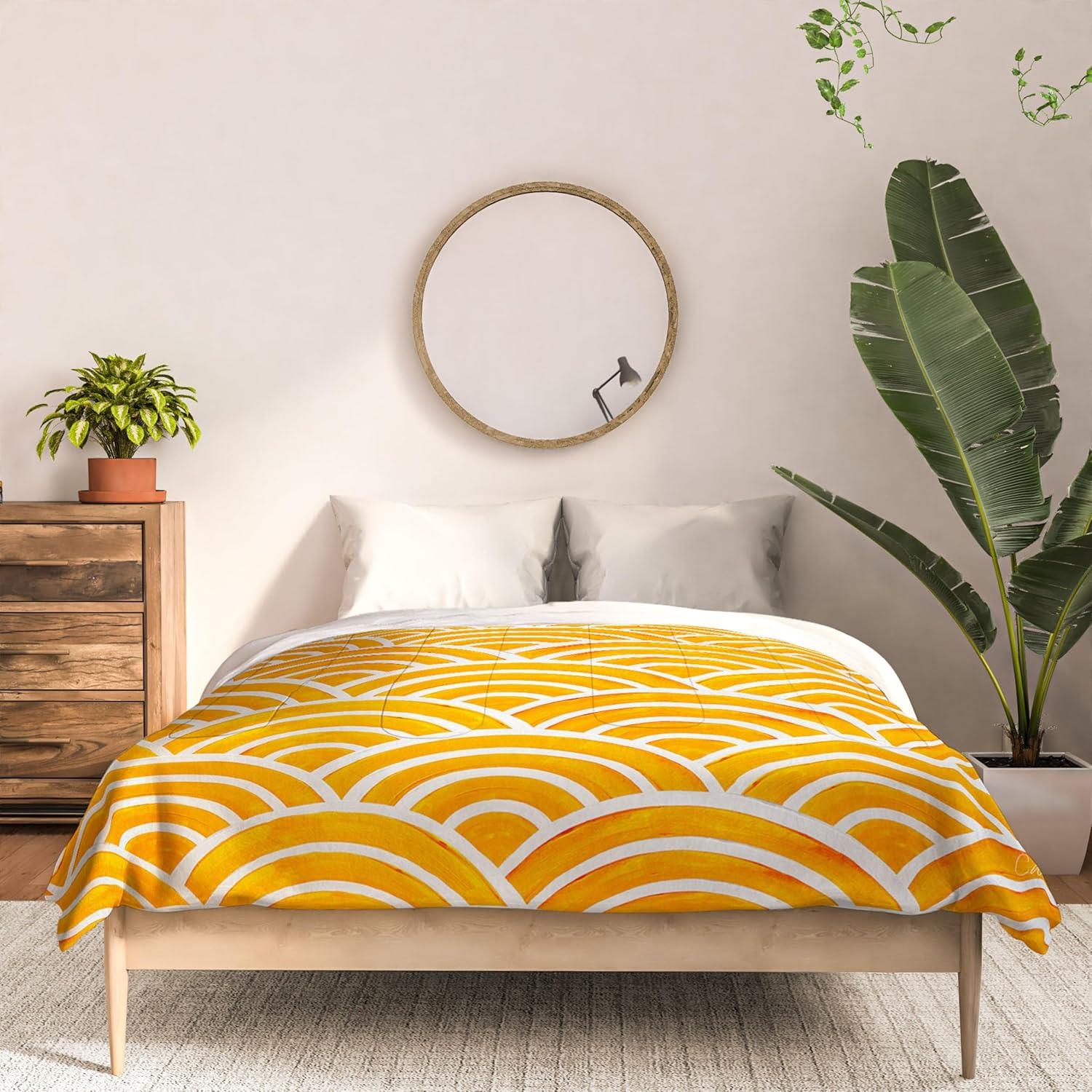 imageSociety6 2021 Cotton Comforter King Anitas amp Bellas Artwork Gold Palm Leaves Dream 1Cat Coquillette Japanese Seigaiha Marigold