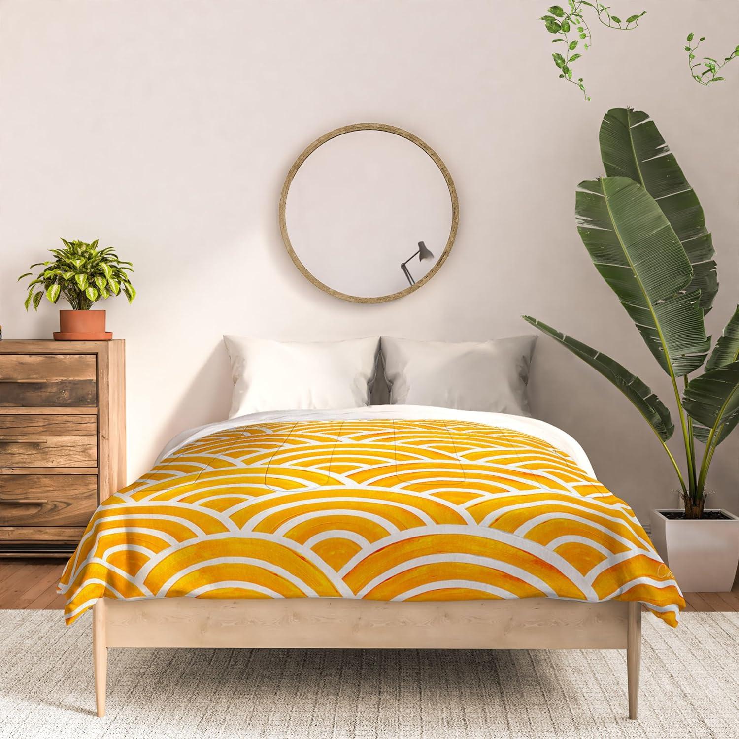 imageSociety6 2021 Cotton Comforter King Anitas amp Bellas Artwork Gold Palm Leaves Dream 1Cat Coquillette Japanese Seigaiha Marigold