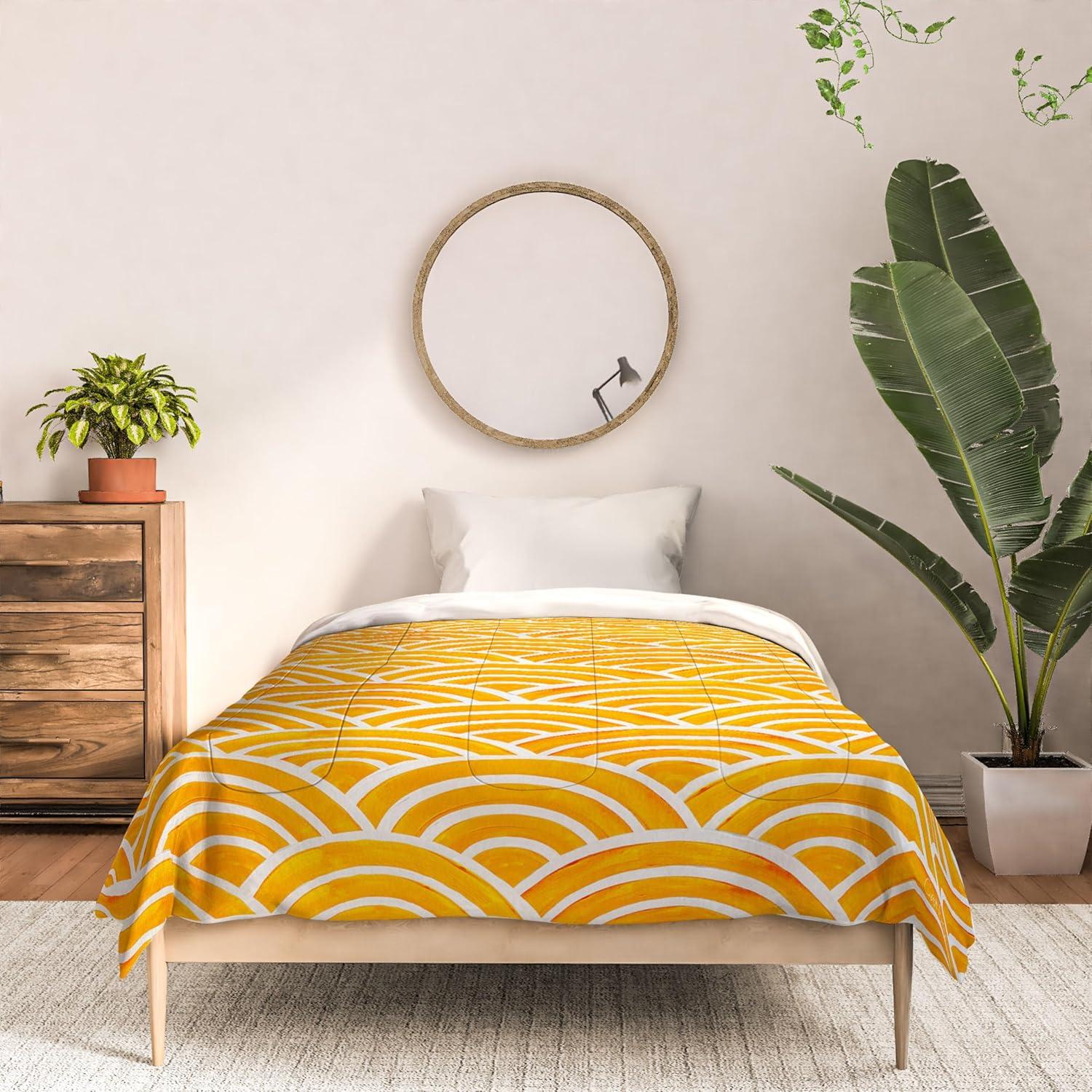 imageSociety6 2021 Cotton Comforter King Anitas amp Bellas Artwork Gold Palm Leaves Dream 1Cat Coquillette Japanese Seigaiha Marigold