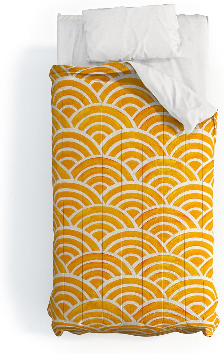 imageSociety6 2021 Cotton Comforter King Anitas amp Bellas Artwork Gold Palm Leaves Dream 1Cat Coquillette Japanese Seigaiha Marigold