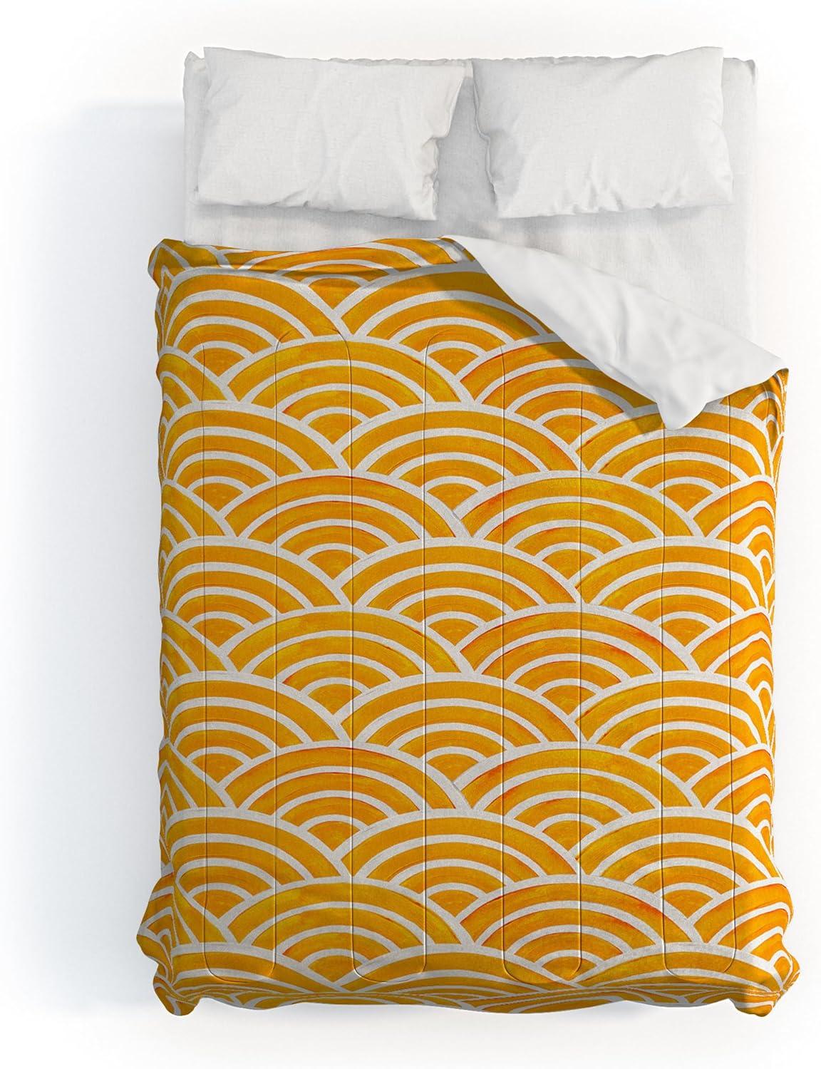 imageSociety6 2021 Cotton Comforter King Anitas amp Bellas Artwork Gold Palm Leaves Dream 1Cat Coquillette Japanese Seigaiha Marigold