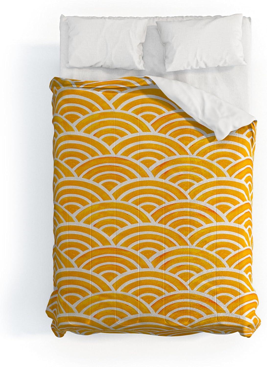 imageSociety6 2021 Cotton Comforter King Anitas amp Bellas Artwork Gold Palm Leaves Dream 1Cat Coquillette Japanese Seigaiha Marigold