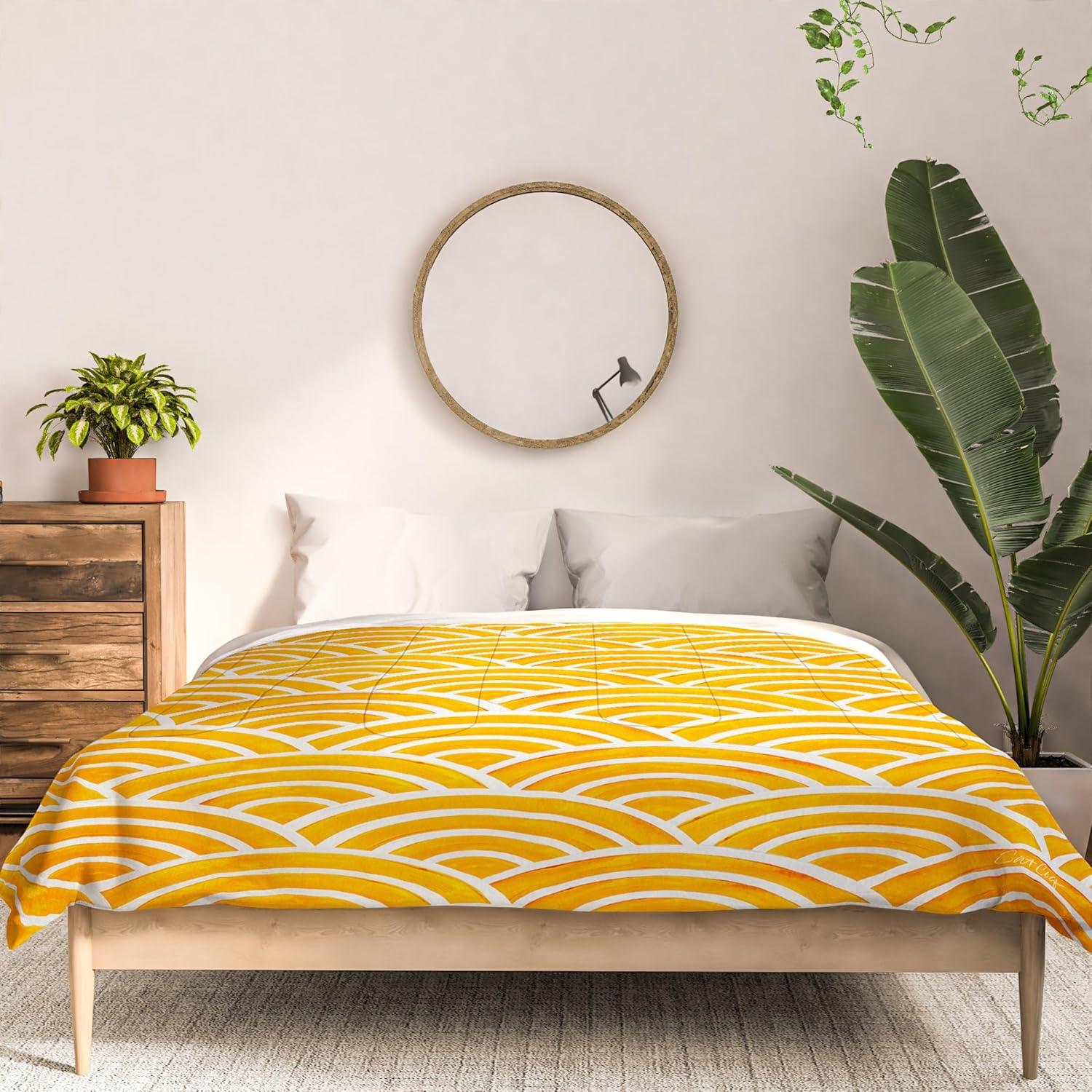 imageSociety6 2021 Cotton Comforter King Anitas amp Bellas Artwork Gold Palm Leaves Dream 1Cat Coquillette Japanese Seigaiha Marigold