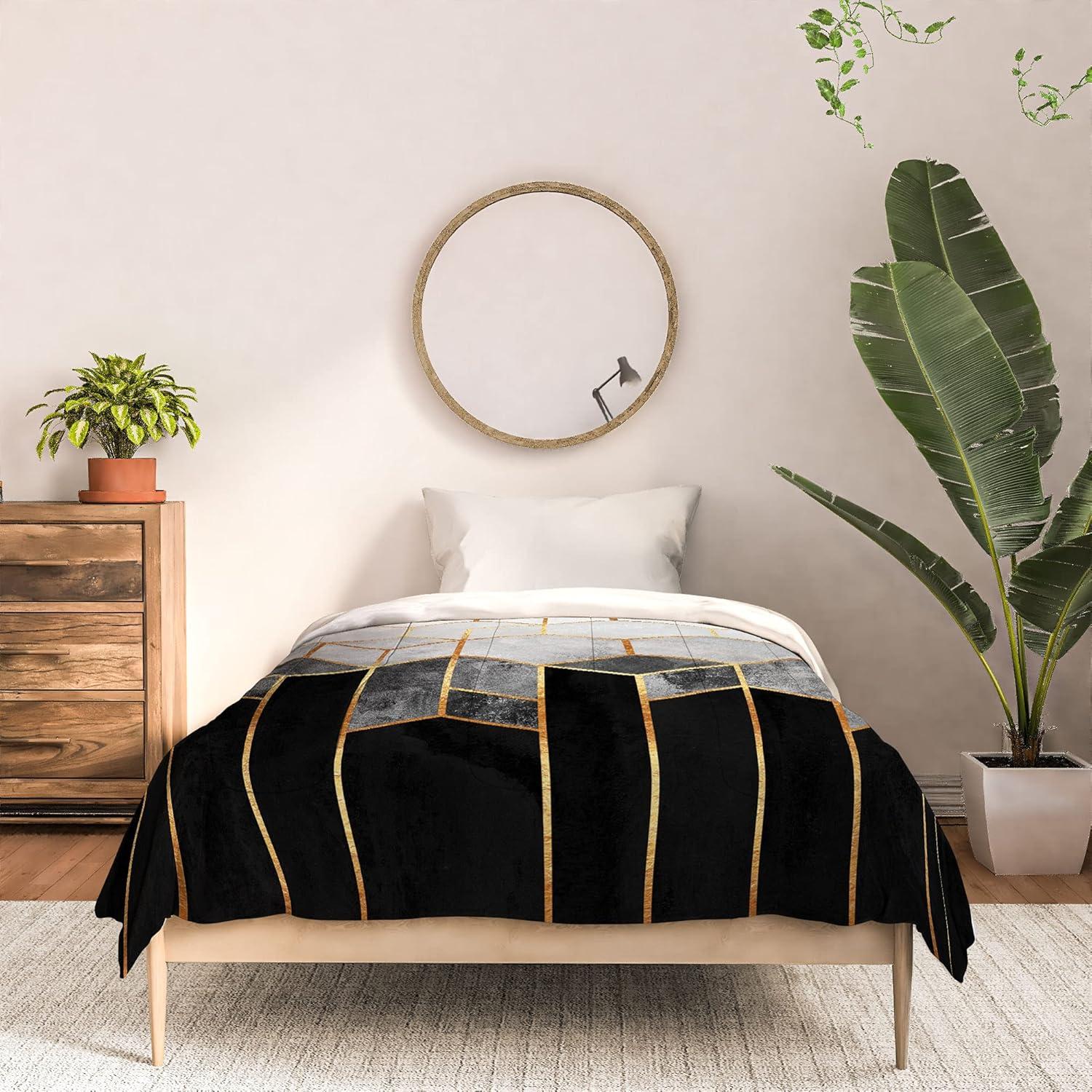 imageSociety6 2021 Cotton Comforter King Anitas amp Bellas Artwork Gold Palm Leaves Dream 1Elisabeth Fredriksson Charcoal Hexagons