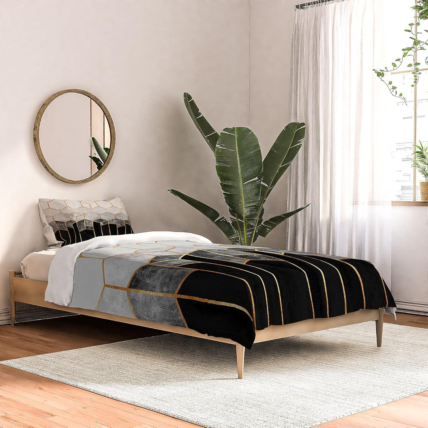 imageSociety6 2021 Cotton Comforter King Anitas amp Bellas Artwork Gold Palm Leaves Dream 1Elisabeth Fredriksson Charcoal Hexagons