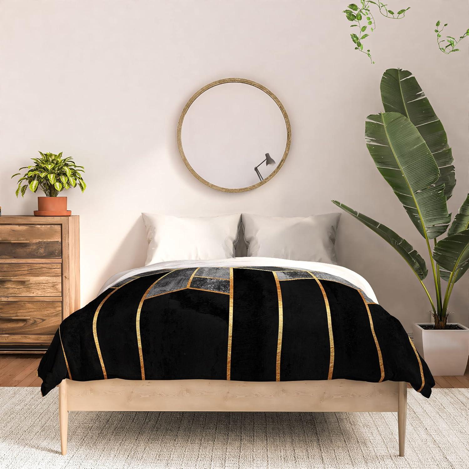 imageSociety6 2021 Cotton Comforter King Anitas amp Bellas Artwork Gold Palm Leaves Dream 1Elisabeth Fredriksson Charcoal Hexagons