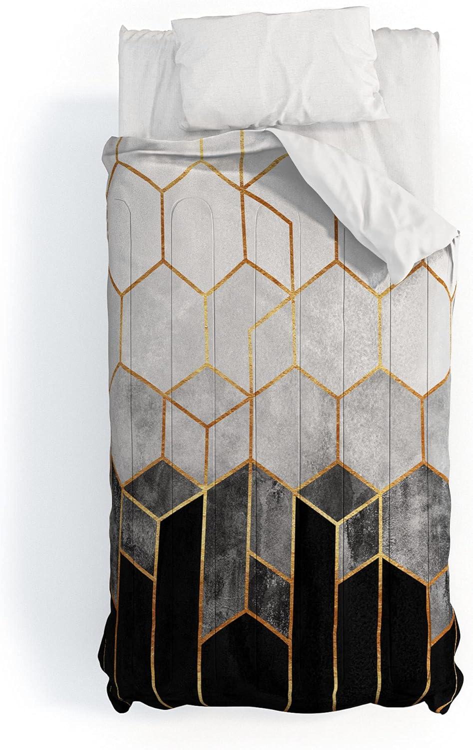 imageSociety6 2021 Cotton Comforter King Anitas amp Bellas Artwork Gold Palm Leaves Dream 1Elisabeth Fredriksson Charcoal Hexagons